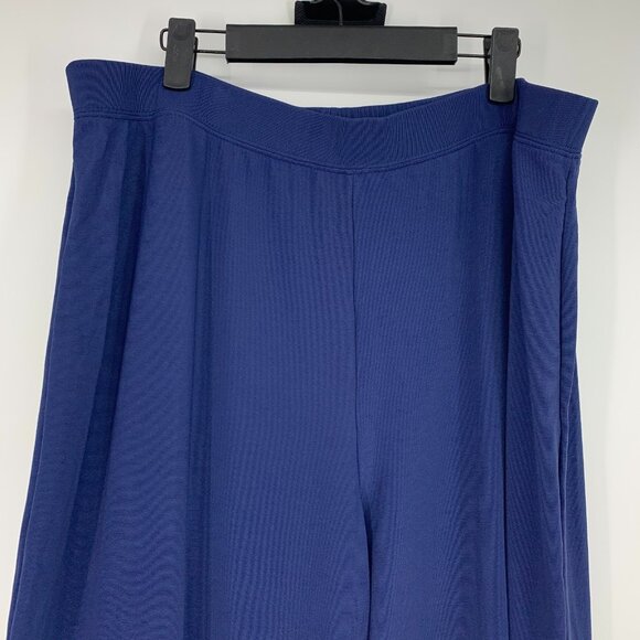 Susan Graver Pants Blue Liquid Knit Pull On Ribbed Straight Leg - Picture 3 of 10